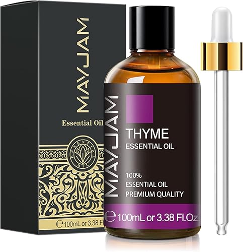 Aceite esencial de tomillo, 3.38 onzas líquidas, aceites esenciales puros con cuentagotas de vidrio, aceite de tomillo para aromaterapia y difusor,