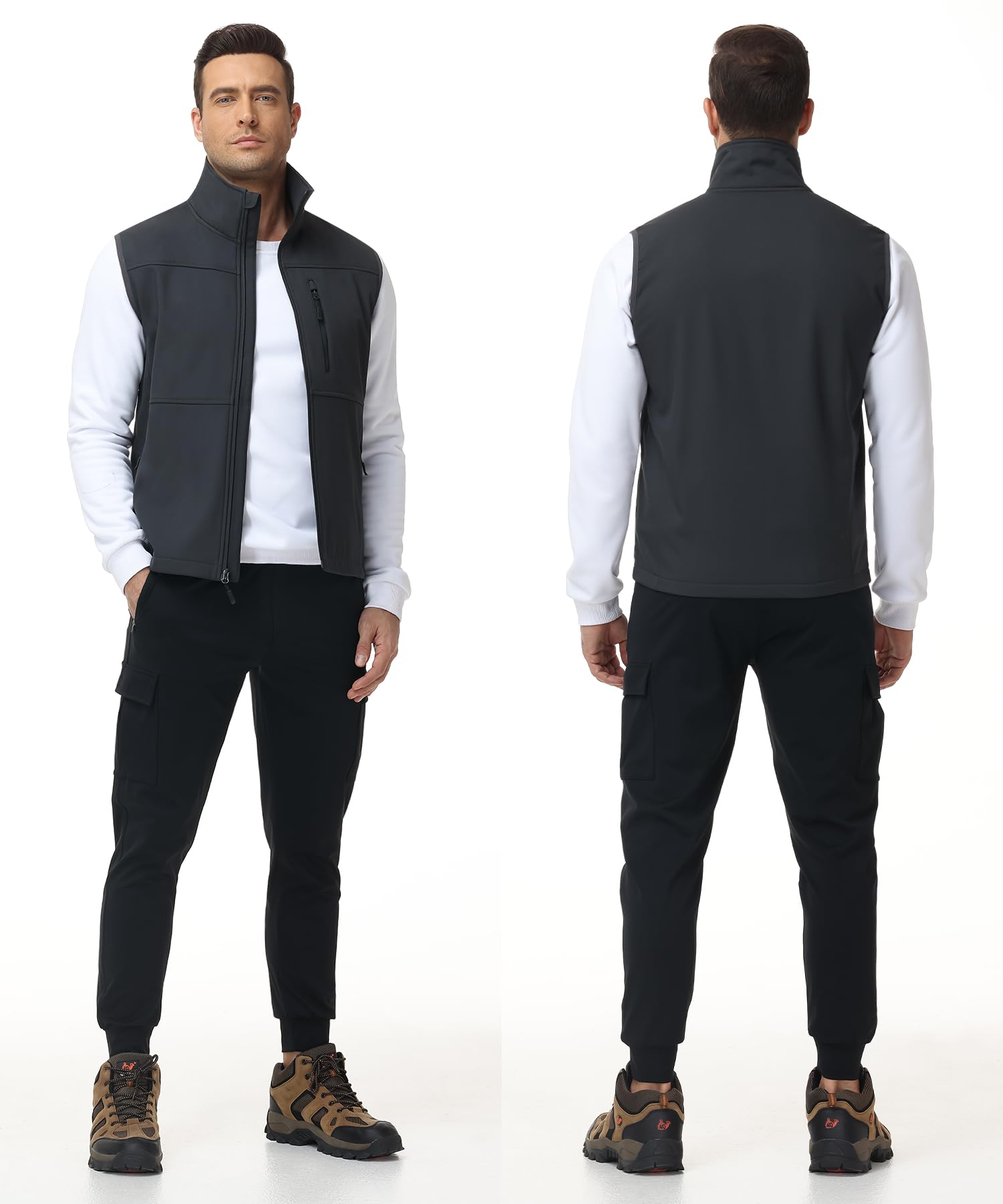 Huayuzh Gilet d'extérieur sans manches Softshell imperméable coupe-vent pour homme Intérieur polaire Randonnée Golf