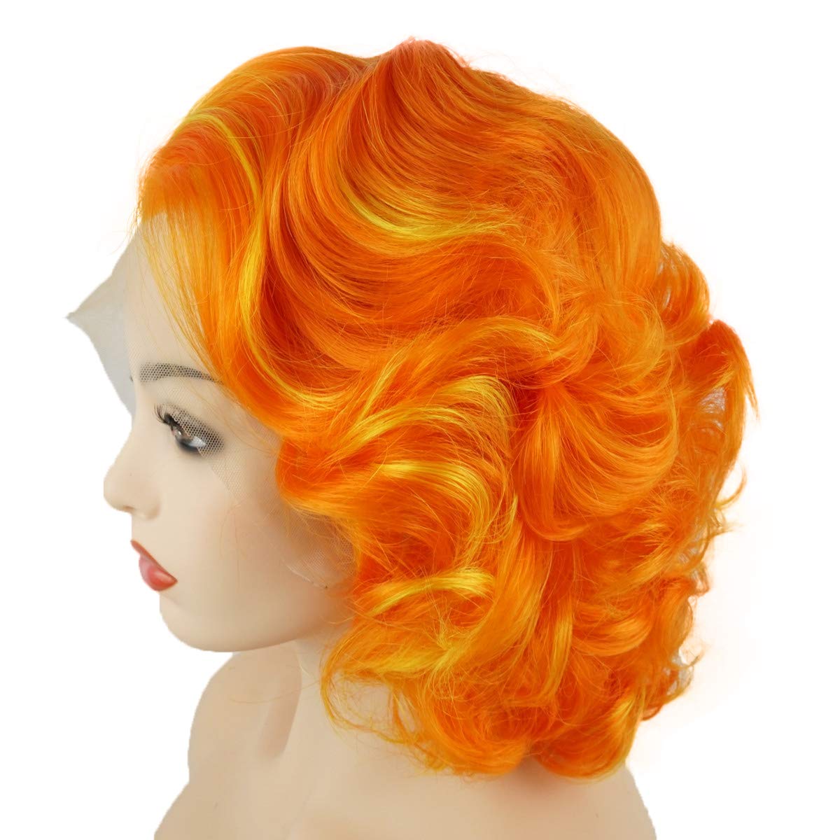 Hair Wavy Short 10inch Two Tone Golden Mix Heavy Density Half Hand Tied Realistic Synthetic Lace Front Wigs