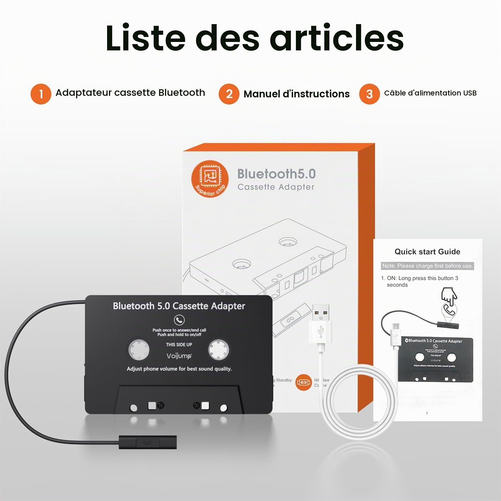 Adaptateur de Lecteur de Cassette Audio de Voiture,Cassette Adaptateur Voiture Adaptateur Bluetooth 5.0, Adapté Aux Téléphones Portables, Lecteurs MP3 et Tablettes