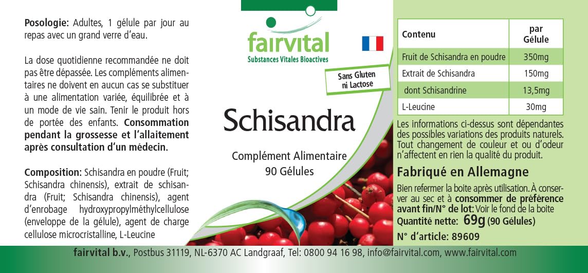 Complément Alimentaire Vitaler's Schisandra (Baie Aux 5 Saveurs) – 500 Mg – 60 Gélules – Immunité