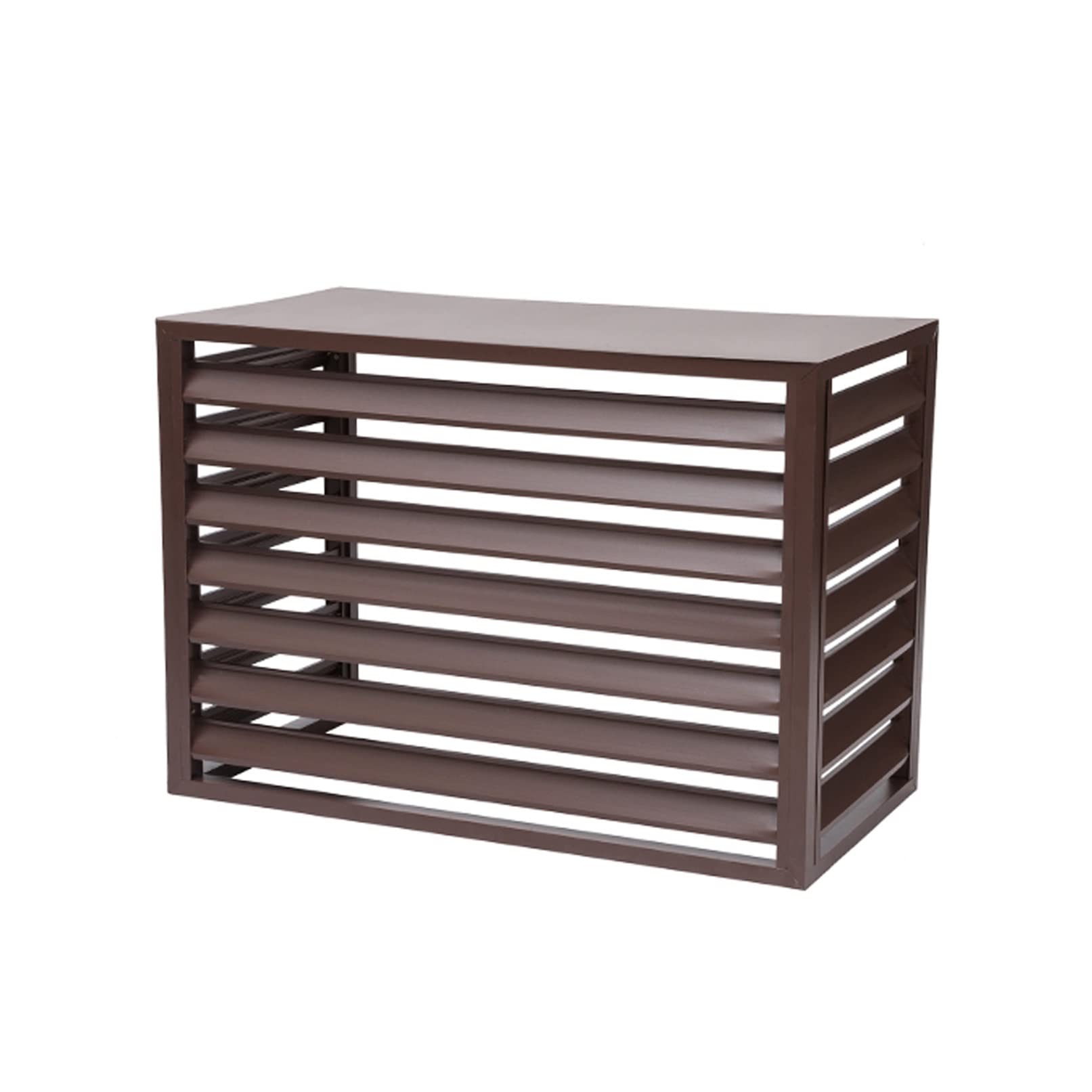 QYMYOZ Outdoor Air Conditioner Cover - Brown Aluminum Enclosure with Louvered Design, Freestanding Flower Rack & Space Divider for Yard Aesthetics & Garden Decor