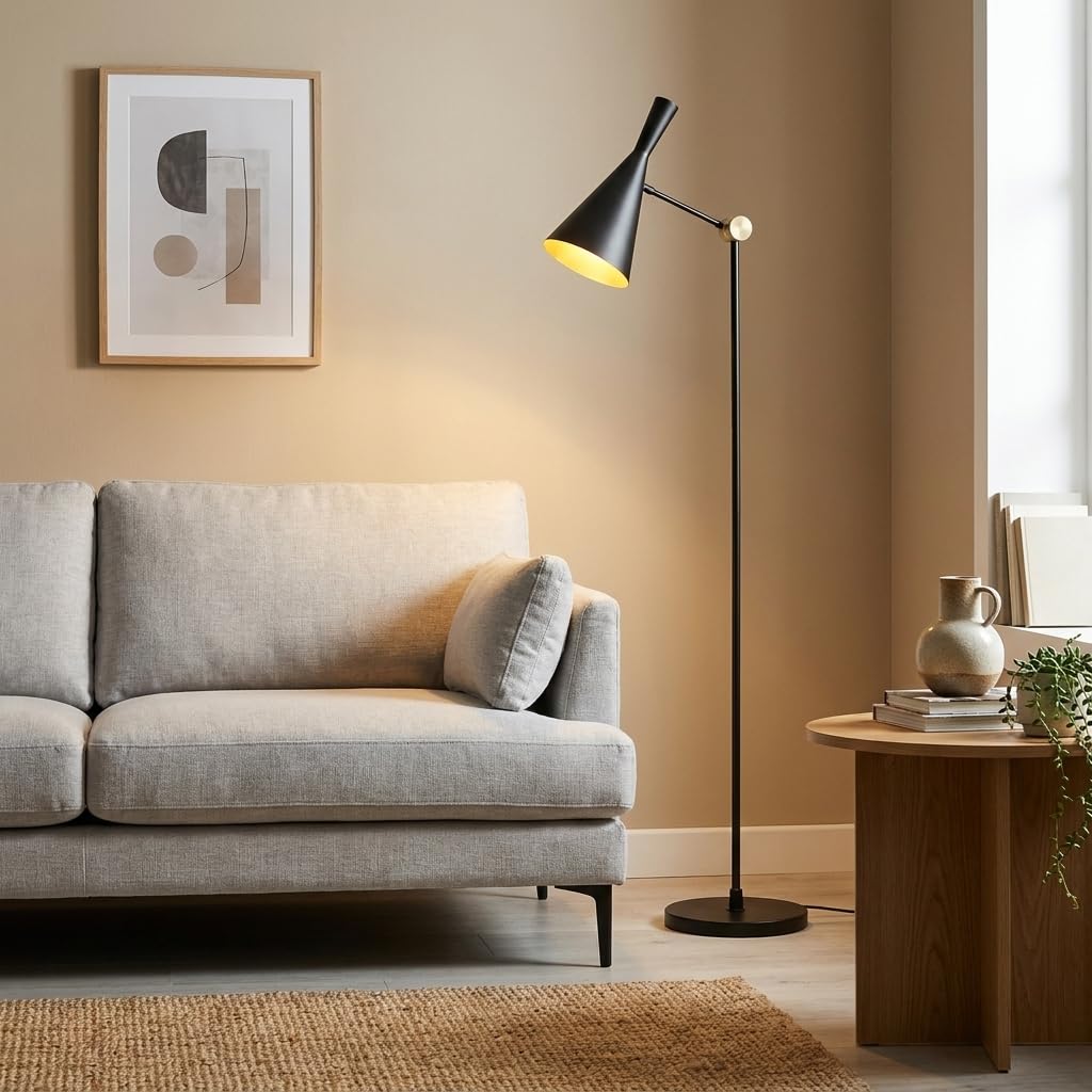 BARCELONA LED Lampa podłogowa OLIVIA Czarna Nowoczesna E27 | Czarna, aluminium, nowoczesny design, regulowany klosz, oprawa E27, salon sypialnia