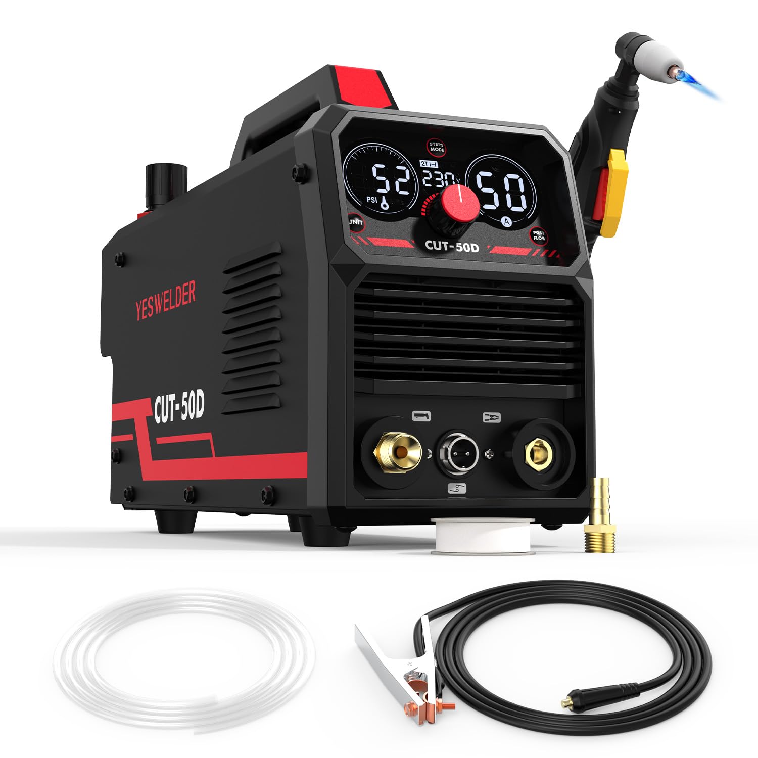 YESWELDER 50Amp Taglierina al Plasma HF, Non Arco Pilota, Grande Display Digitale a LED, Spessore Massimo di Taglio 20mm, 230V Macchina da Taglio al Plasma
