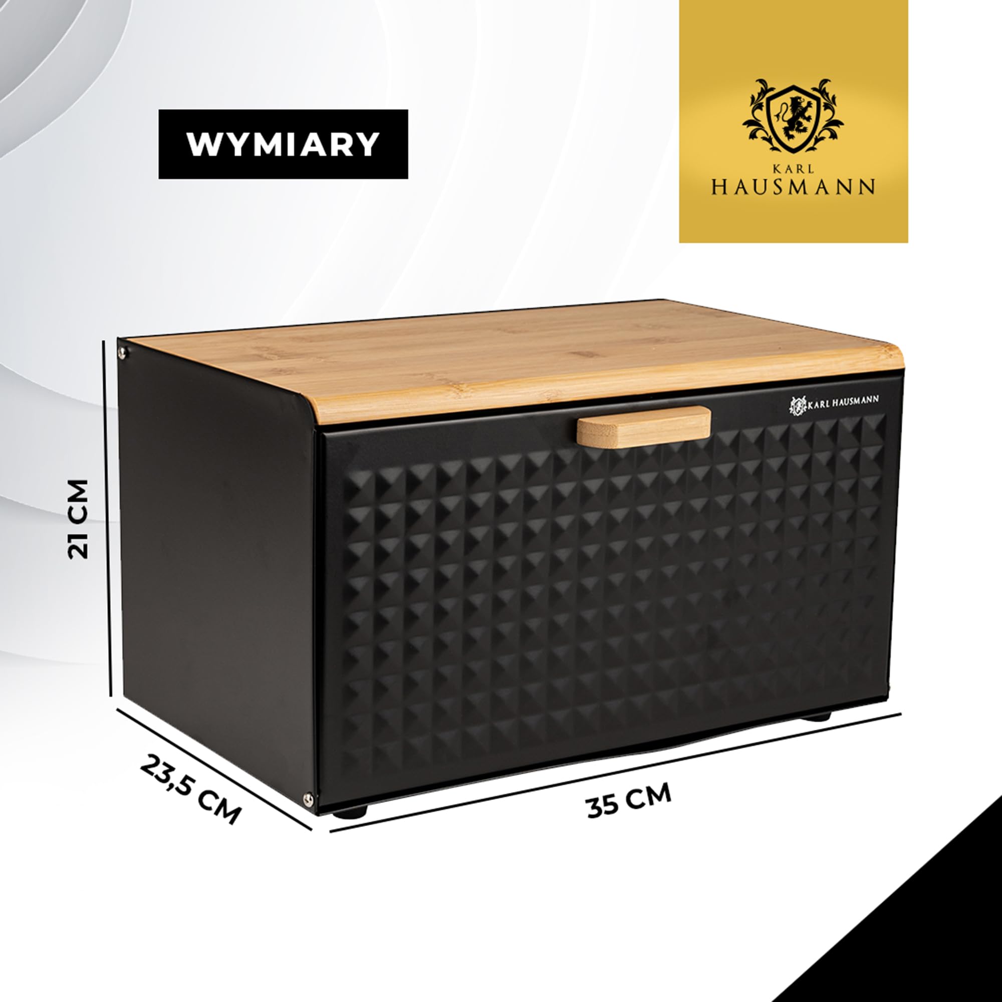 KARL HAUSMANN Chlebak na Pieczywo - Czarny Mat - Metalowy Pojemnik z Bambusową Pokrywą - Otwierany od Góry i z Przodu - Nowoczesny Design, Stylowy Chlebak Kuchenny