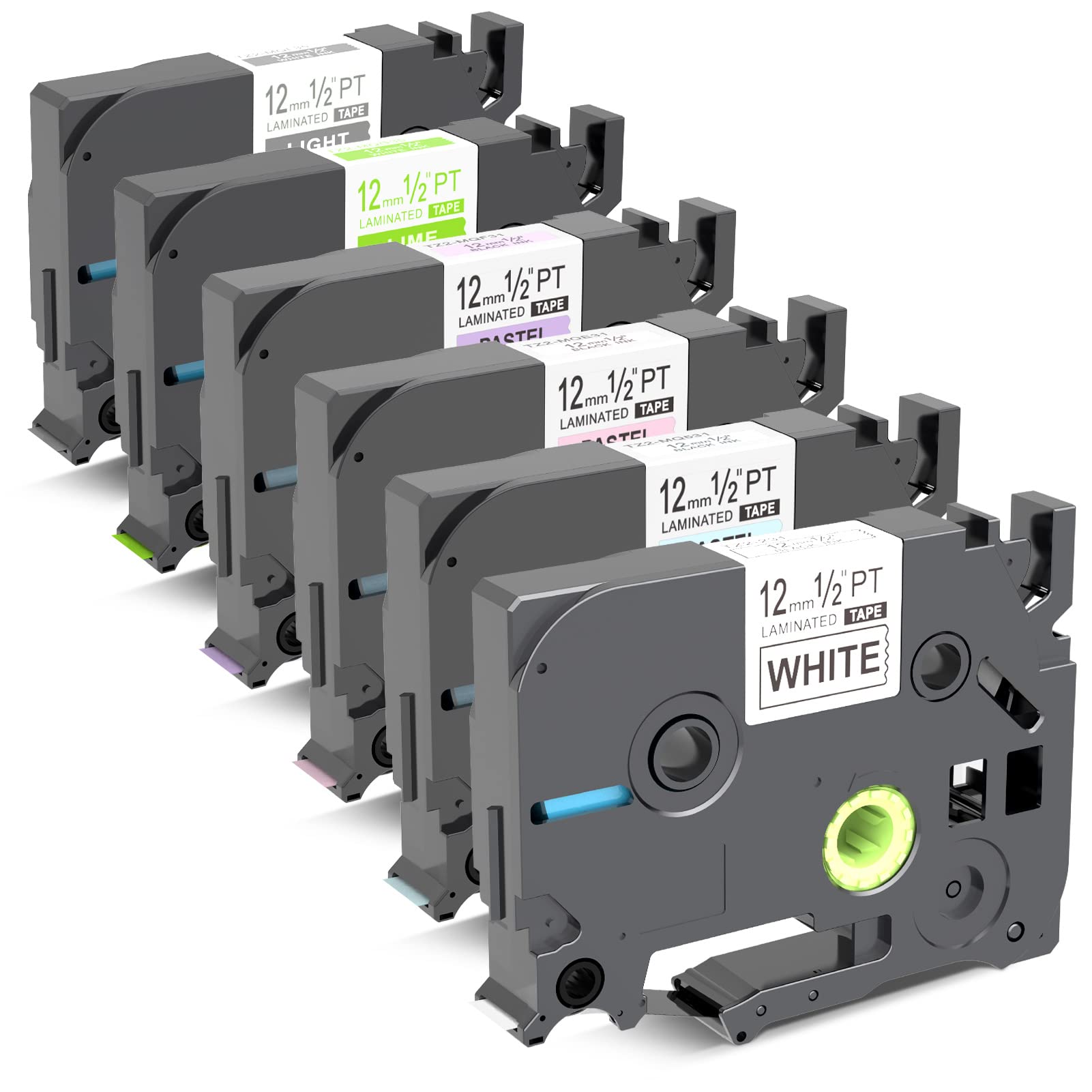 6 X Light Color Label Tape Replacement for Brother Label Maker Tape P Touch TZe Tape 12mm Compatible with P Touch Label Maker PTD210 PTD400 PTH110 PTD600 PT1990 Label Printer Tape