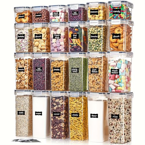 La Mejor Selección de Contenedores de Alimentos - 5 favoritos. 49 Ribech Herméticos 24 Piezas: Contenedores para Alimentos con Tapa, BPA Libre - Organizadores de Cocina Apilables para Cereal, Harina, Azúcar - Incluye Etiquetas y Marcadores