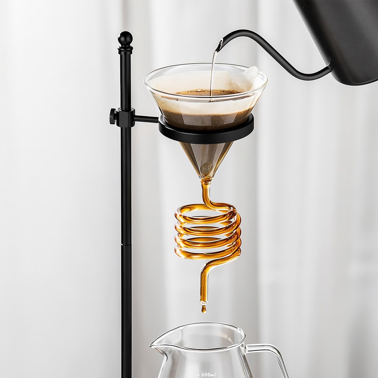 Pour Over Kaffeebereiter-Set, Spulentropfer mit Ständer und Basis, 600 ml hitzebeständiger Servierlöffel für Zuhause, Büro und Brauen im Freien