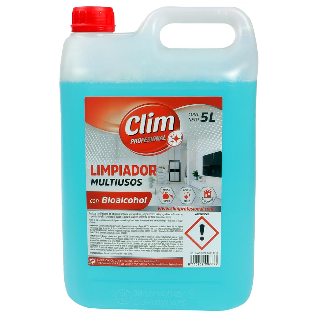 Clim Profesional Limpiador Multiusos Bioalcohol 5L Caja 3 Garrafas