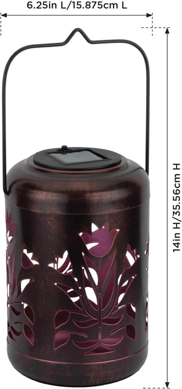 Regal Art & Gift Solar Flower Shadow Lantern Outdoor, Waterproof Garden Décor, Ideal Gift for Women, Mom, Grandma – Hanging Metal Solar Lights for Yard, Patio, Backyard, Porch, Red