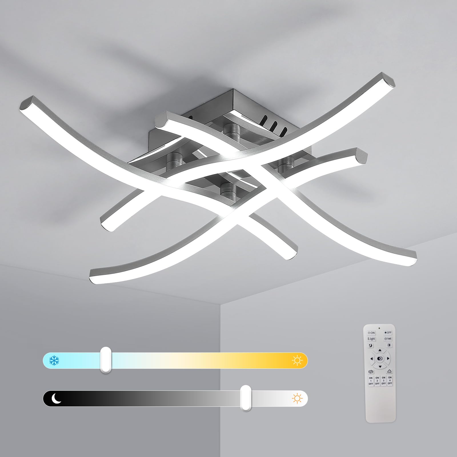 2 Plafoniere LED Dimmerabili 28W 100x25 Cm Con Telecomando - Luce Regolabile 2700K-6500K Per Camera, Soggiorno, Cucina - 2