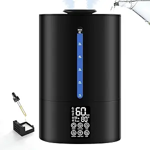 Coolfiqu 6L Humidifiers for Bedroom Large Room Home,Cool and Warm Humidifier for Baby and Plants Hot Mist Top Fill Desk Humidifier Oil Diffuser,Quiet,Auto Mode,360°Nozzle-Midnight Black(2026 Upgraded)