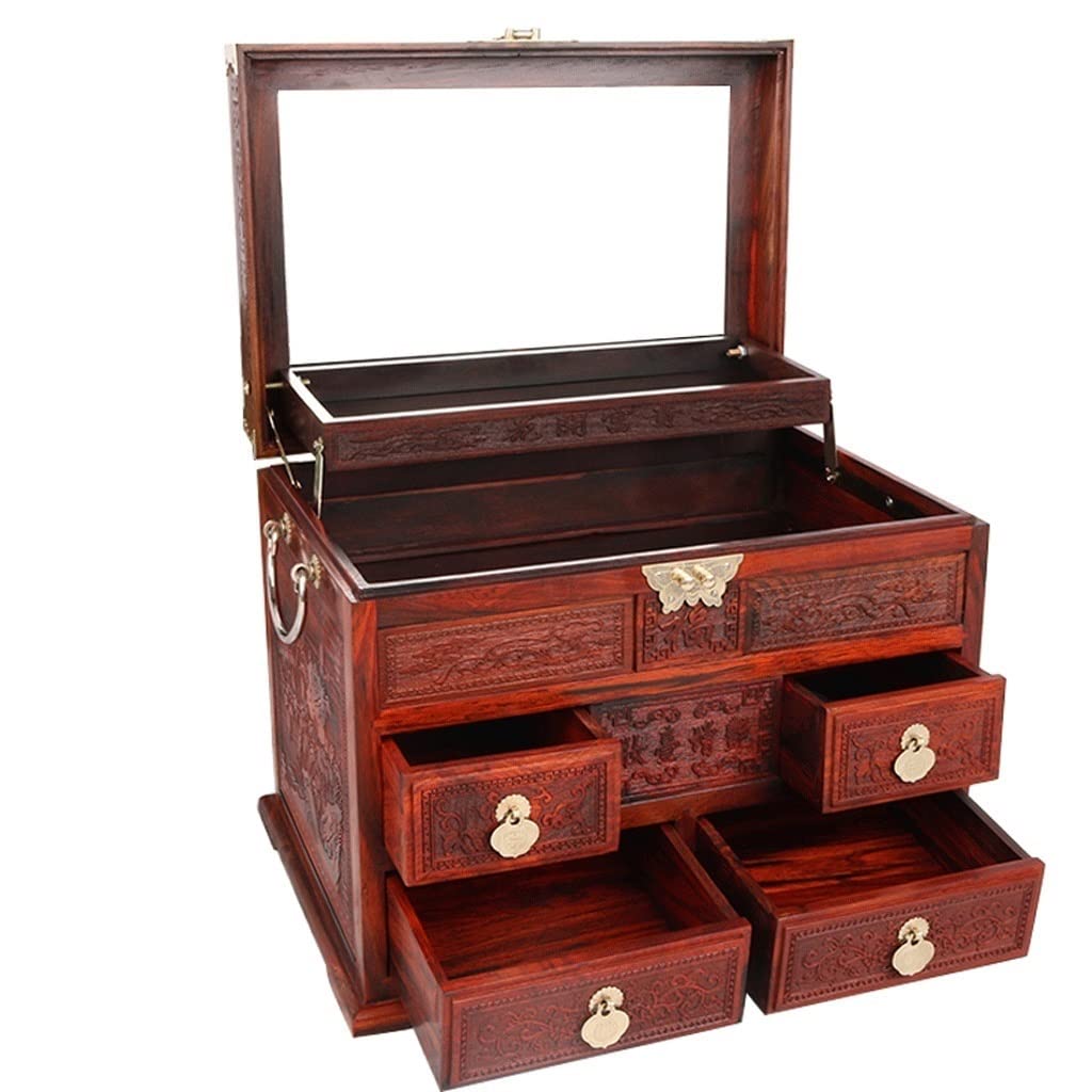 Lshtshf-ou Jewelry Box Organizer For Women Girls Chinese Retro Style Pure Mahogany Bracelet Necklace Ring Storage