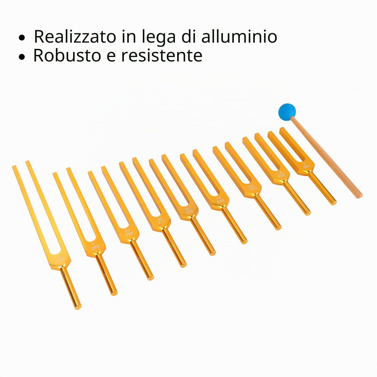 Set 9 Diapason, Diapason Risonante in Lega di Alluminio con Martello a Percussione, DNA Sonoro Guarigione 174Hz 285Hz 396Hz 417Hz 528Hz 639Hz 741Hz Fishawkg2rv06cazp1890