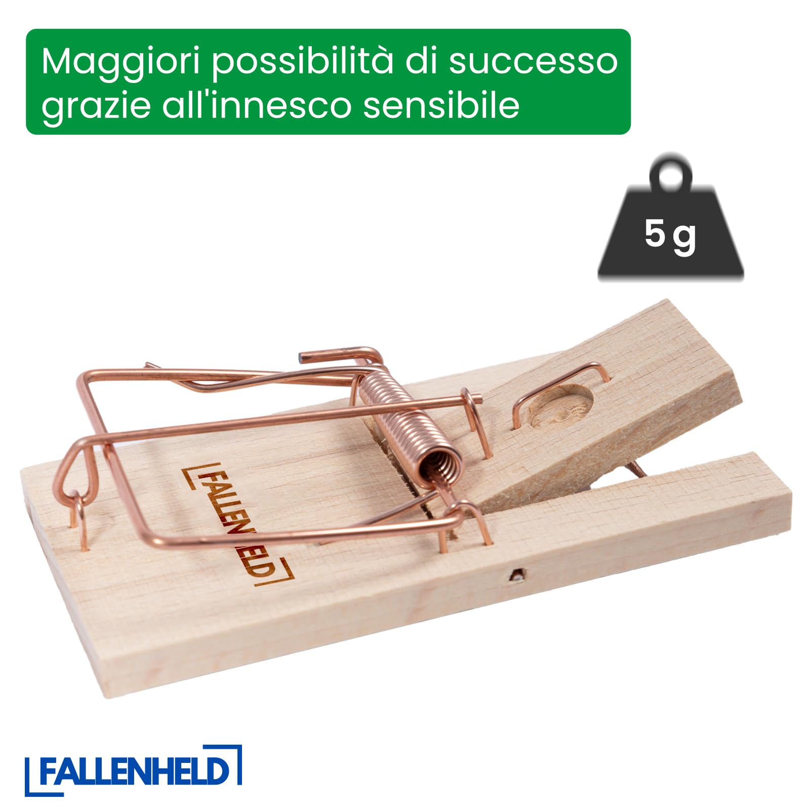 Set da 5 trappole per topi in legno di faggio – Alta potenza – Riutilizzabile – Senza sostanze chimiche – 9,5 x 5 x 1,5 cm