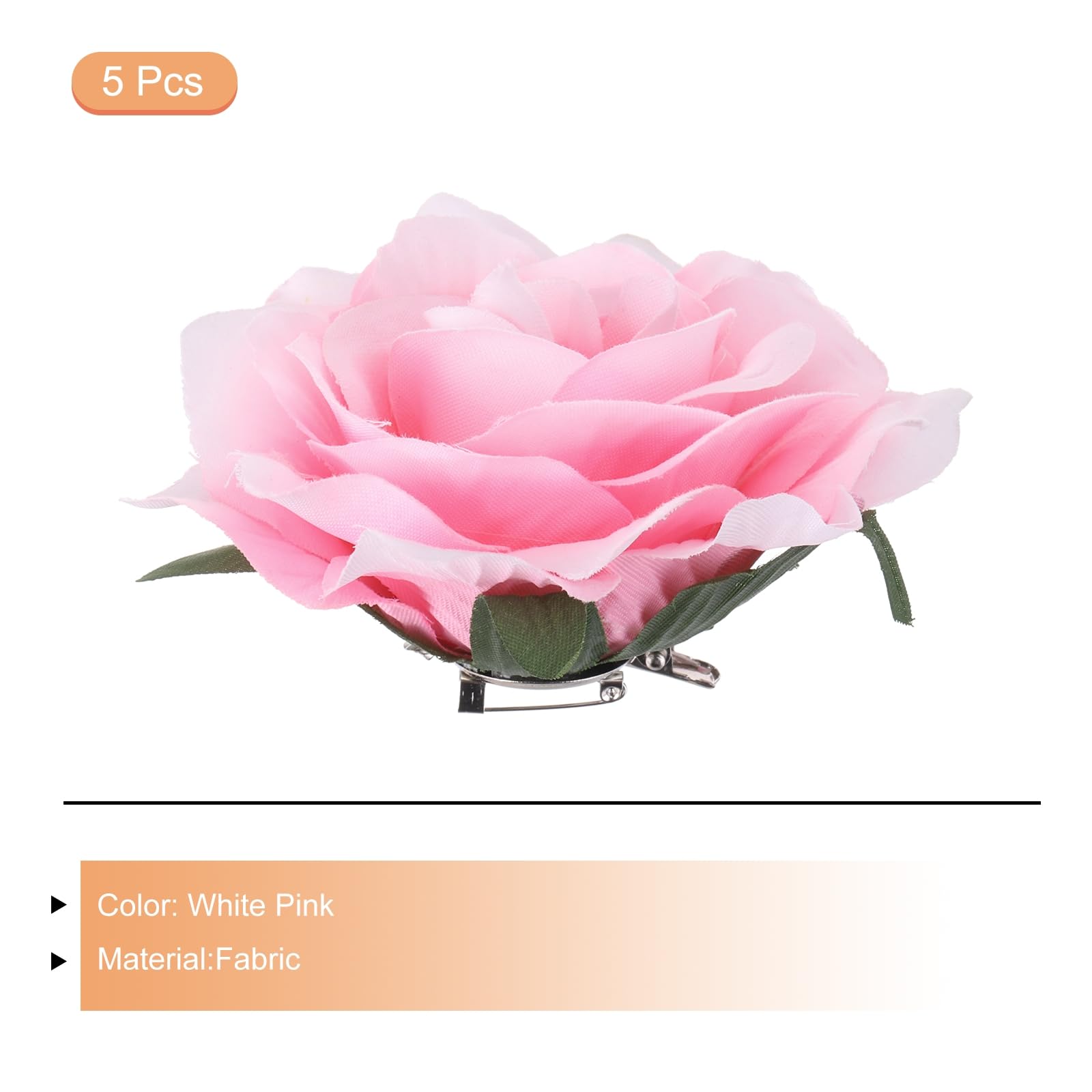 QUARKZMAN 5 Pz Fermagli per Capelli con Fiore di Rosa, Forcine per Capelli con Fiore da 4 Pollici, Spilla a Fiore per Accessori per Capelli da Donna, Bianco Rosa