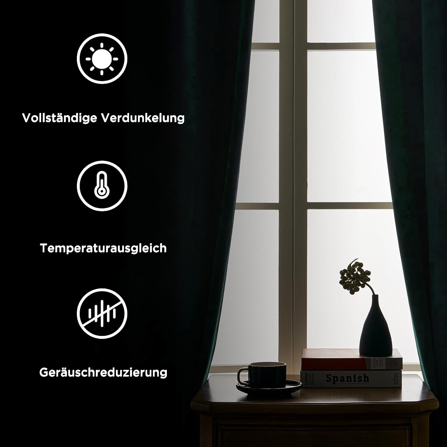 Joydeco 100% Blickdicht Samt Vorhänge mit Kräuselband 2 er Set H 260 x B 140 Dunkelgrün Schienensystem Schiebevorhang Verdunkelung Thermovorhang Kälteschutz Gardinen Schlafzimmer Wohnzimmer Curtains