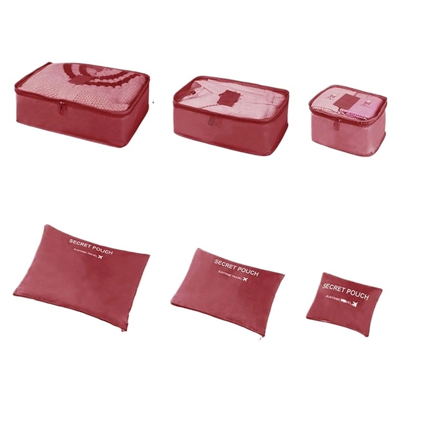 6pcs Travel Storage Bag Large Capacity Suitcase Luggage Clothes Sorting Organizer Set Pouch Case Shoes Packing Cube for Suitcases(Red)