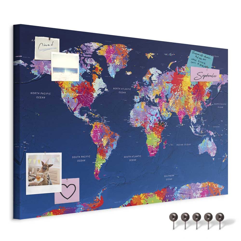 murando - Pin Board World Map 90x60 cm/36"x24" 1 piece Cork Board On Non-Woven Material XXL Memo Notice Board Pins Included Vision Board Images Pictures Home Decor Wall - Travel Gift k-A-0134-v-a