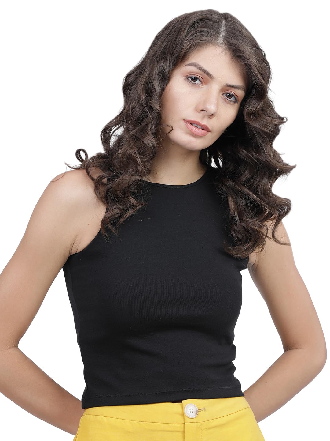 Tokyo Talkies Women's Regular Fit Tshirts | Solid | Sleeveless | Round Neck | Western Tshirts-picture-23