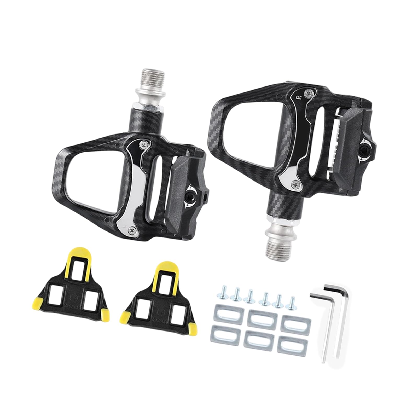 Pedale senza clip con tacchette e bulloni montaggio | Pedale per bici con piattaforma ampia con cuscinetti sigillati e corpo con motivo in carbonio