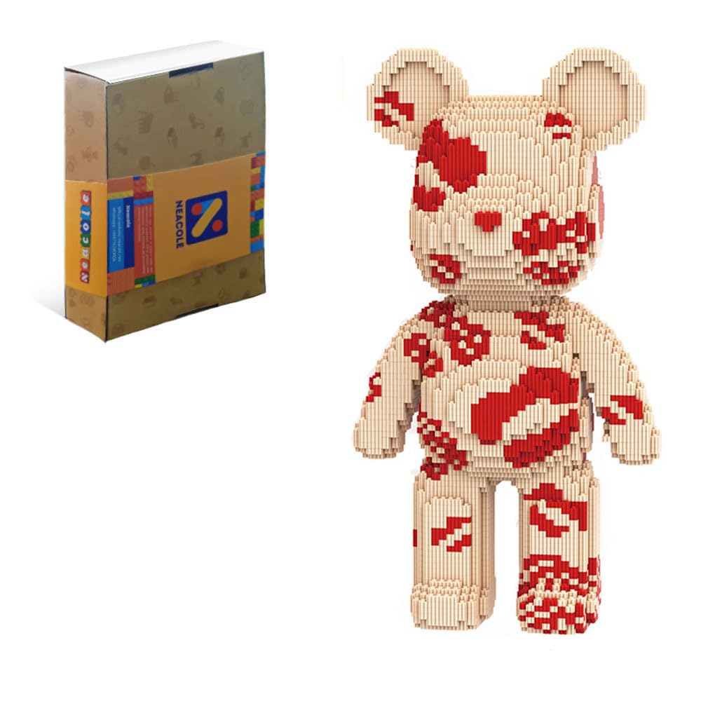 Neacole Bear Building Blocks (7220PCS) 43/46CM Bear Building Bricks, Micro 3D Animal Building Blocks for Adults & Kids,Home & Office Decor, Birthday & Valentine's Day Gifts (Kiss Bear)