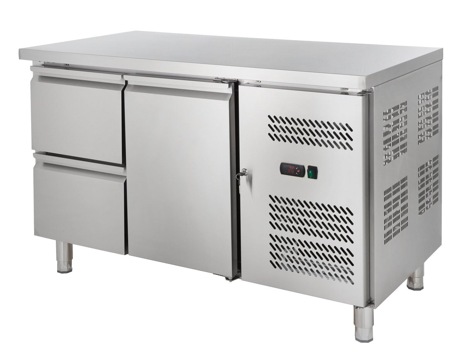 GastroHero Kühltisch, 1 Tür, 2 Schubladen, 1 Boden, Edelstahl GNH2120TN