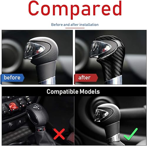 Miniatura 9 de AIRSPEED Funda para mini perilla de cambio de marchas calcomanía de fibra de carbono para cabeza de palanca de cambios adorno interior para Mini