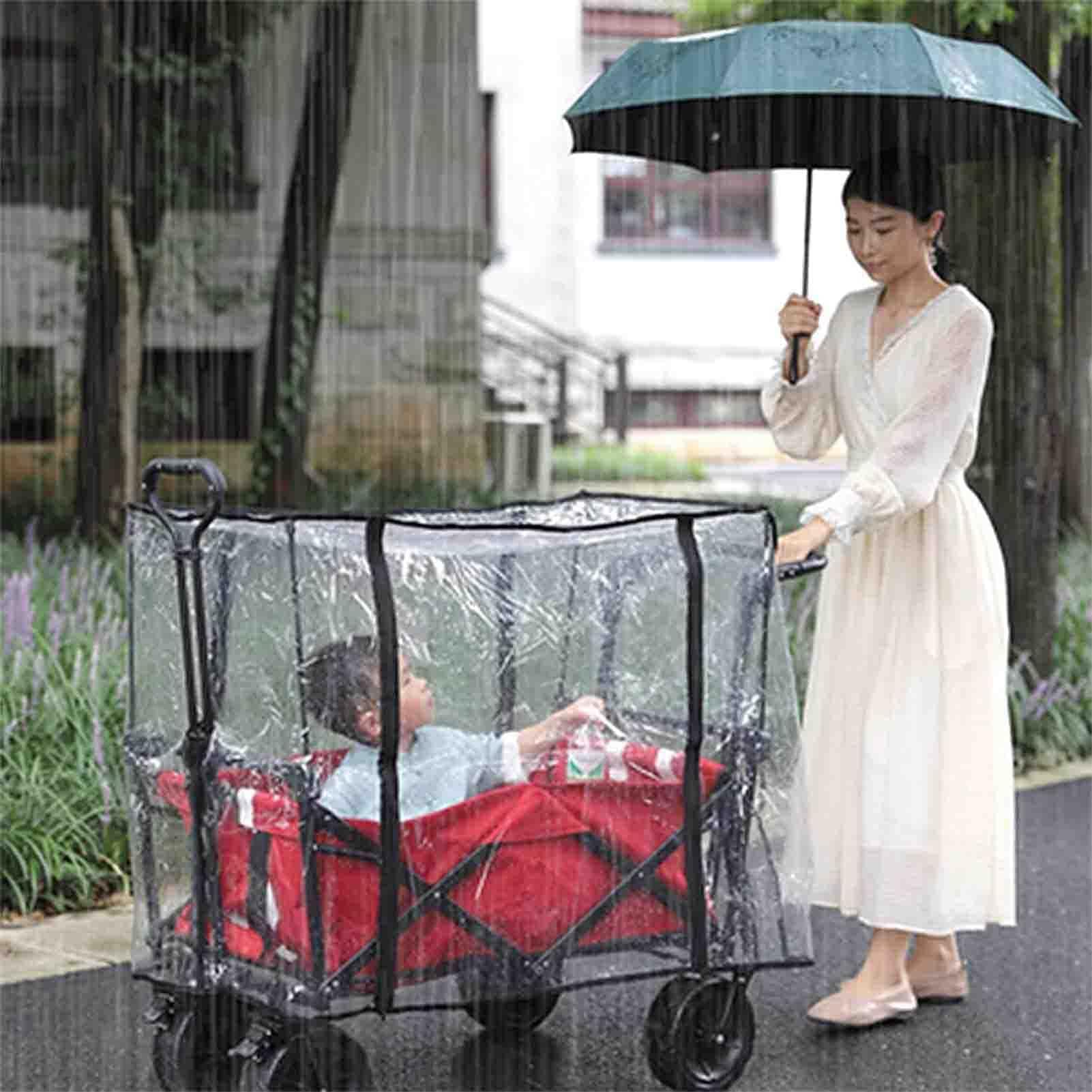 Cubierta de lluvia plegable para carrito, protección plegable transparente para remolques de carro tirados a mano, ideal para niños, jardín, camping, compras