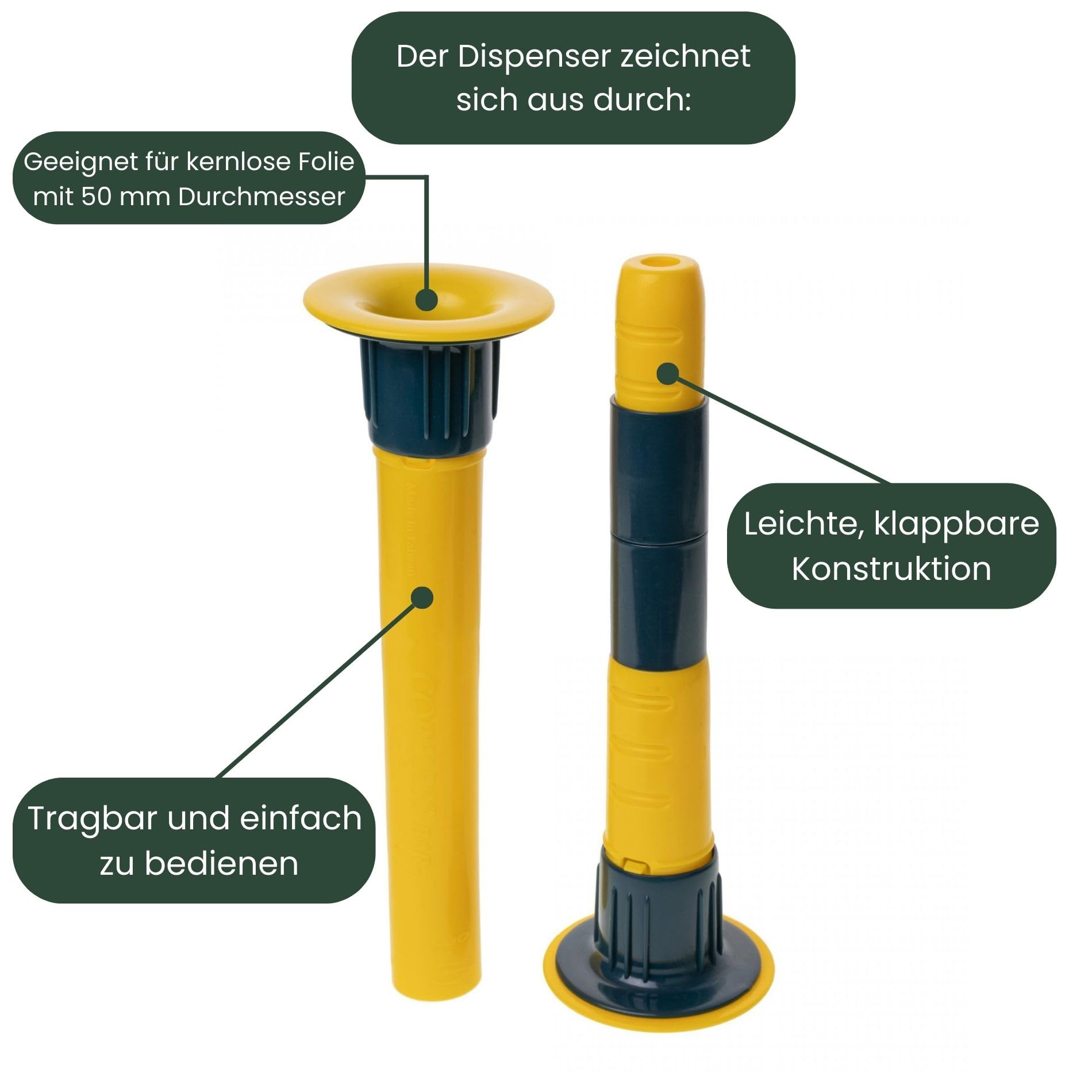 Stretchfolie Schwarz 50 cm mit Abroller - Set mit 6 Stück Verpackungsmaterial und Gleithülse für Stretch - Verpackungsfolie 203m mit Strechfolienrolle Abroller für Lagerarbeiten