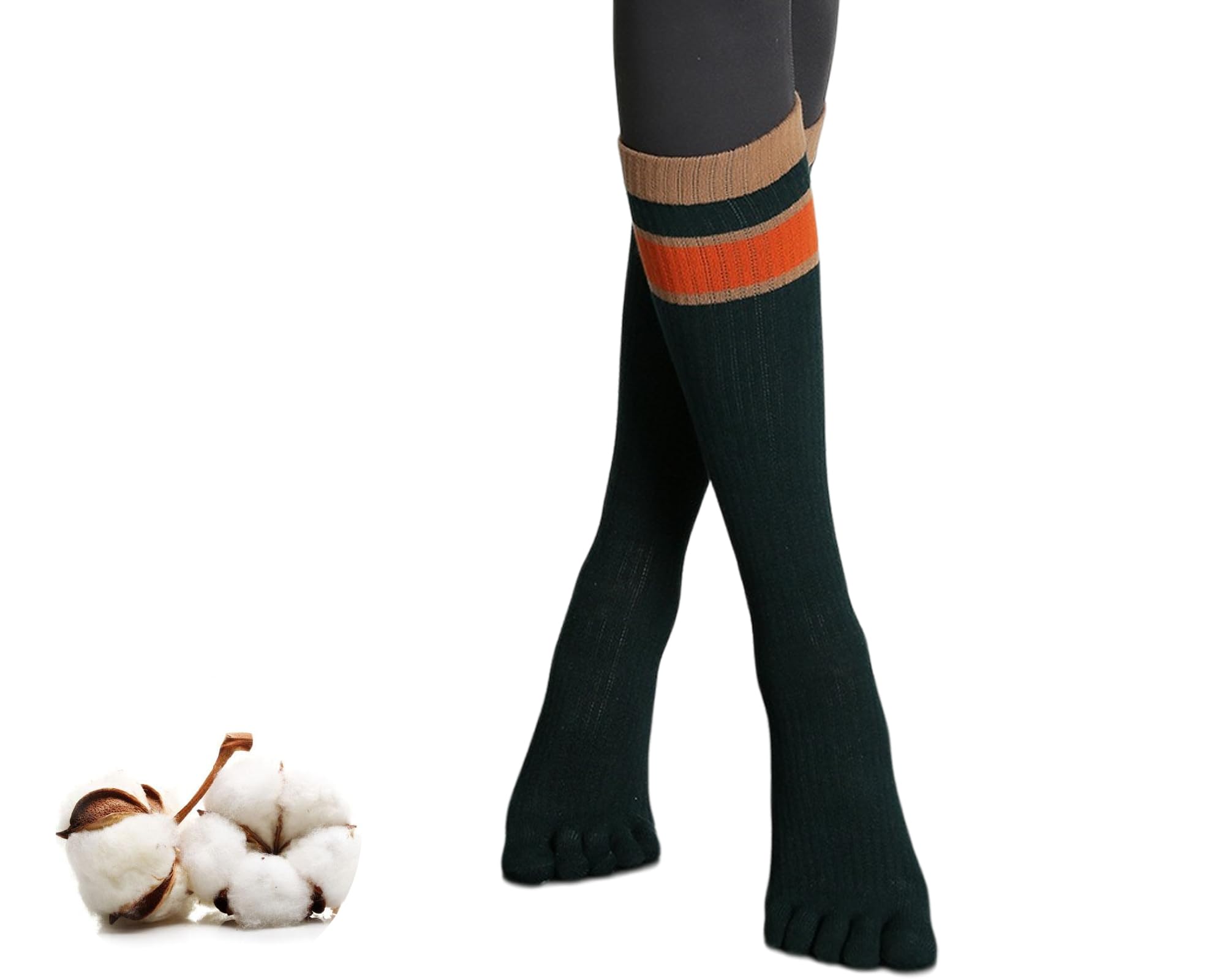 CHUNFO Five-Toe Grip Womens Pilates Calf Socks Straps Yoga Anti-slip Cotton Barre Sock Size5-9.5