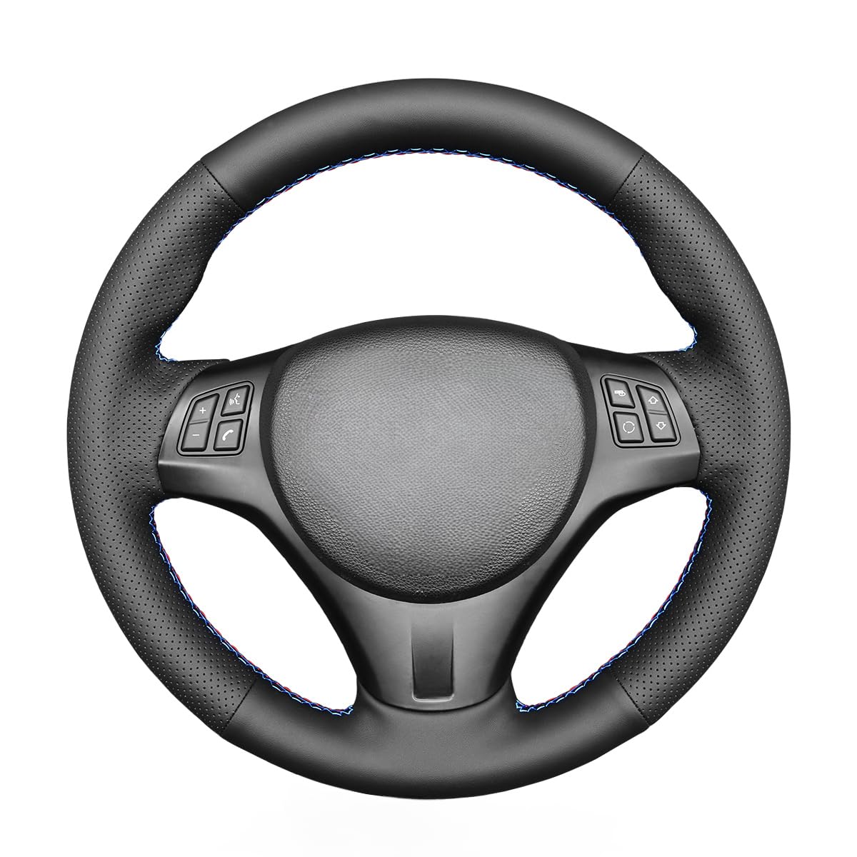 MEWANT Funda de Volante a Medida para Coser BMW M3 | Sport M3 E90 E91 E92 E93 E87 E81 E82 E88 X1 E84 Cuir Véritable Transpirable Para Volantes Calefactados Duradero
