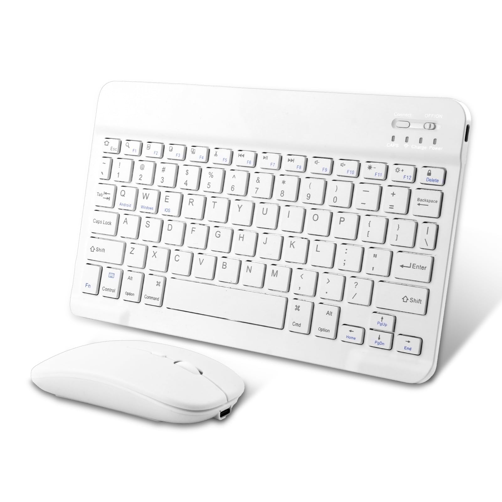 Universal Ultra-Slim Keyboard Rechargeable Wireless Keyboard Portable Key-board Compatible with iPad/Samsung Tab/Lenovo Tab/iOS/Android/Windows (White with Mouse)