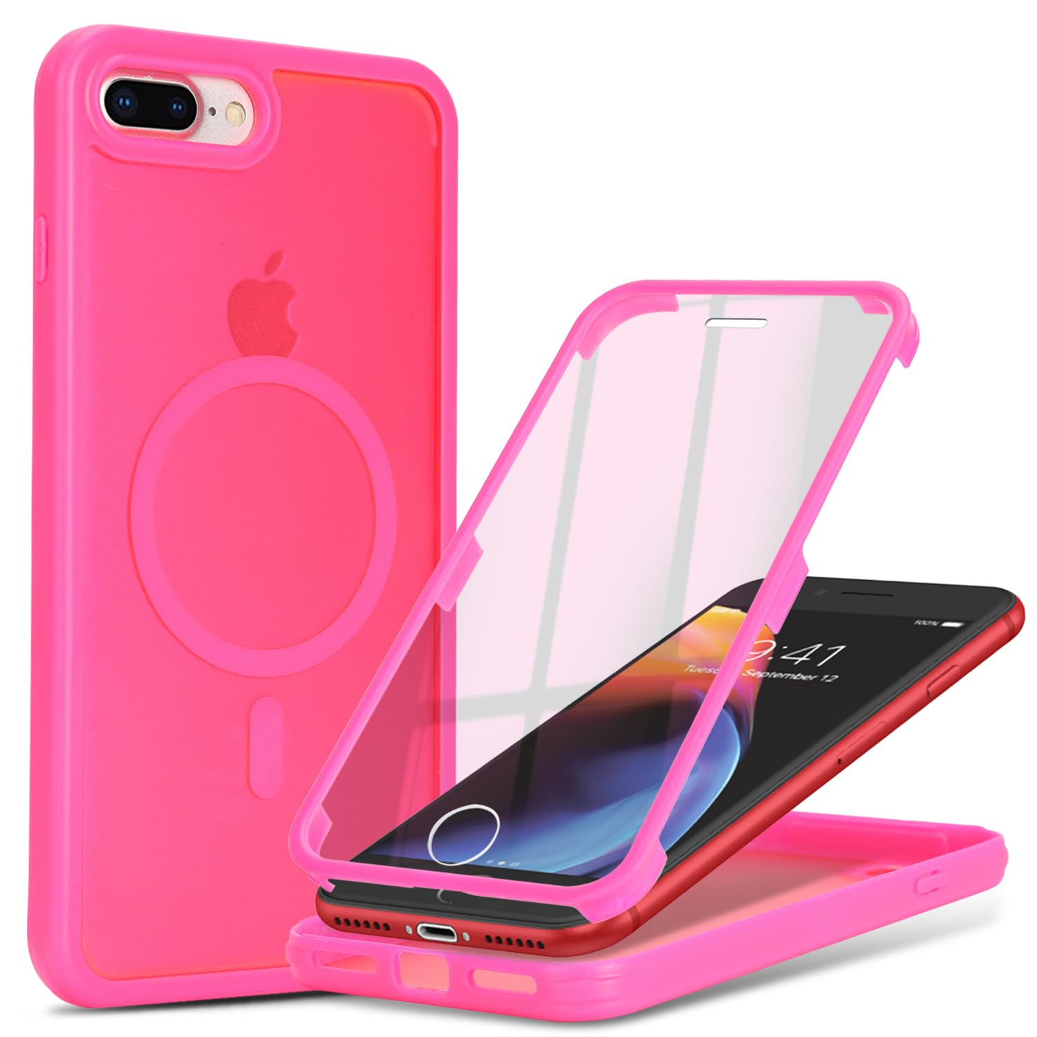 for iPhone 7 Plus/8 Plus Case with Screen Protector,Rose Red