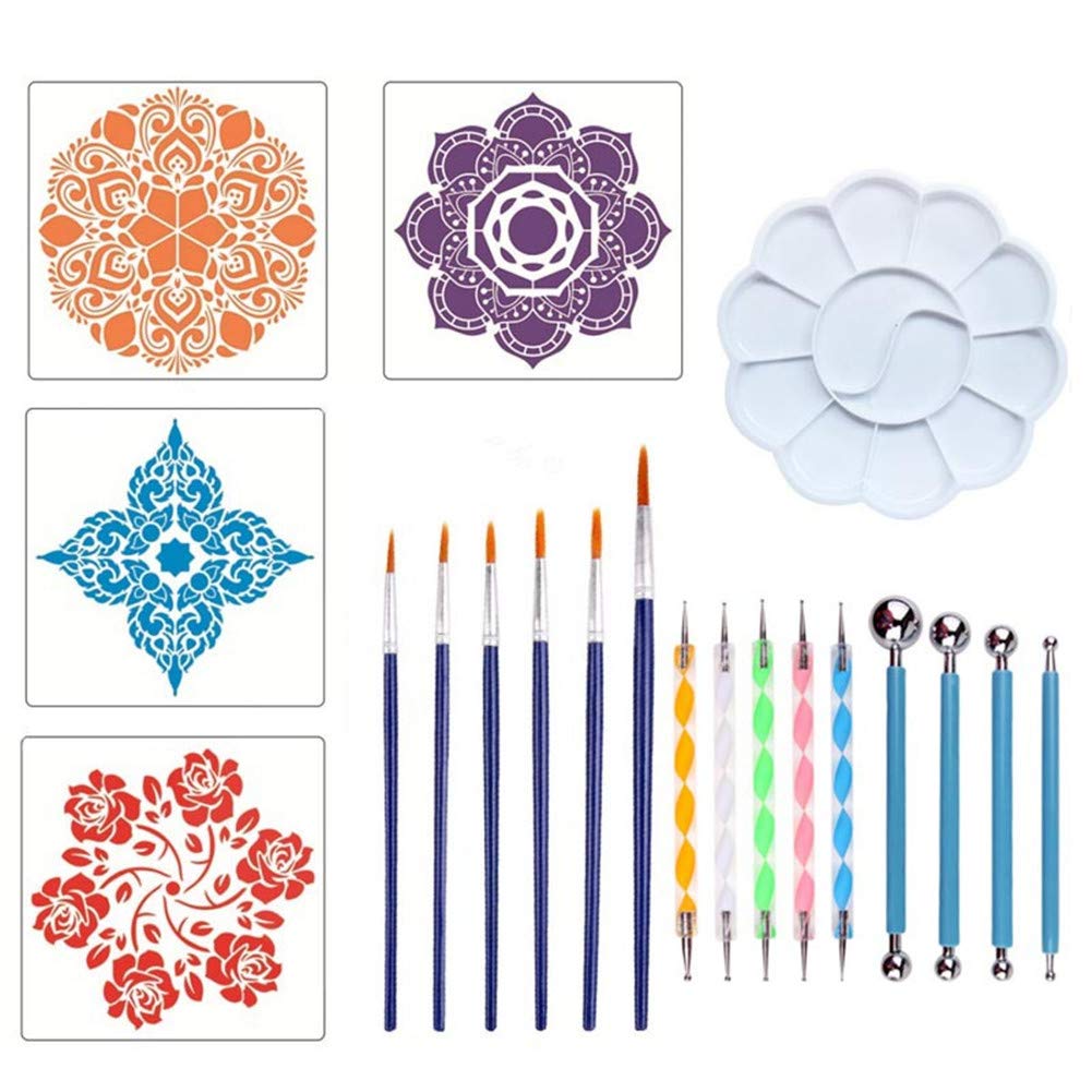 Paint Brush Set, Mandala Dot Painting Tool Template Set, DIY Painted Graffiti Painted Rock Painting Tools, 20pcs (20pcs)