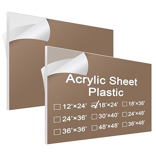 Roowest 2 hojas de plástico acrílico transparente de 18 x 24 pulgadas, 3/16 pulgadas de grosor, cortadas a medida, panel de tablero acrílico