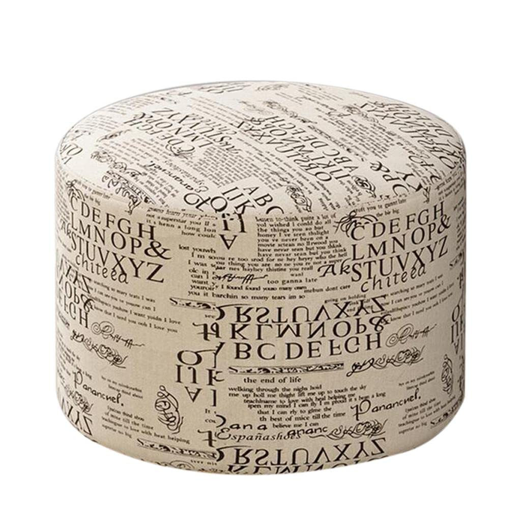 Round Linen Fabric Footstool Cover Wooden Stool Slipcover Word 28x18cm-image-19