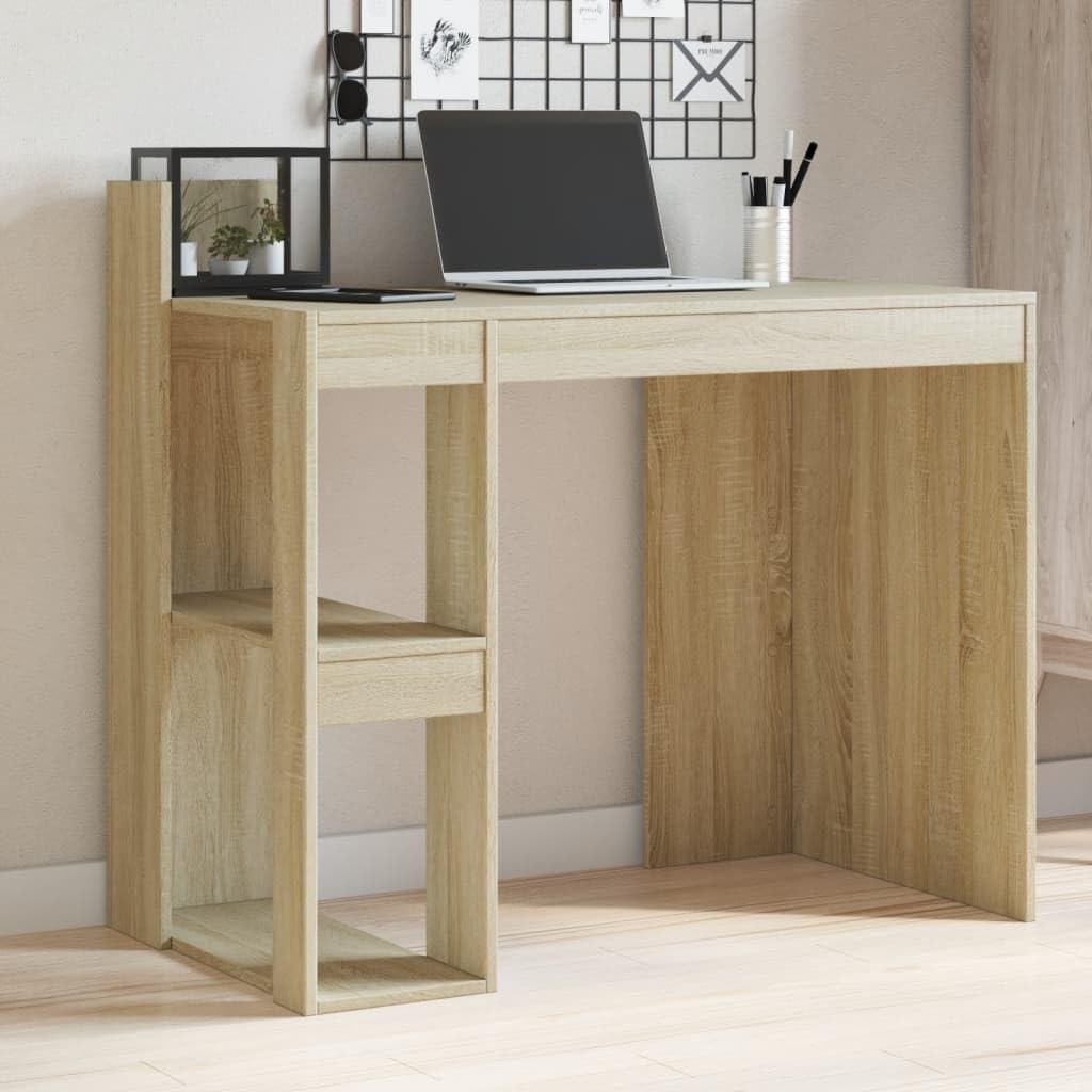 Escritorio pequeño para estudiantes, roble Sonoma, 103,5 x 56,5 x 94 cm, material de madera con amplio espacio de almacenamiento y diseño que ahorra espacio para pequeñas oficinas