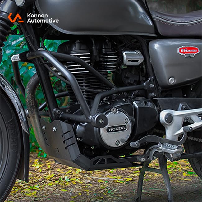Image of Combo Premium Crash Guard and Touring Top Rack Compatible with Honda H'Ness CB350 | Engine Guard with Frame Sliders & Rear Luggage Carrier (Touring Combo) Black (Set of 1)