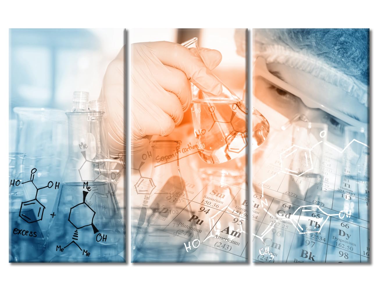 3 Panels Researchers do Chemical Experiments Wall Art Chemical Equations and Periodic Table Posters &amp; Prints Living Room Pictures Wall Decor Stretched and Framed Ready to Hang (60" Wx40 H)