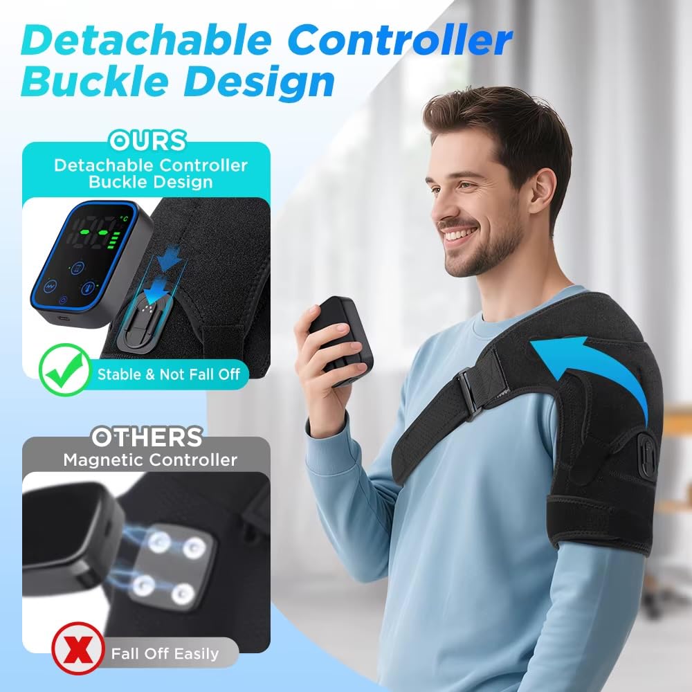 Massageur d'Épaule Chauffant 3 en 1 avec Vibration – Thérapie Chaud/Froid, Écran LCD, 3 Niveaux de Massage, 40–70°C – Sangle Réglable