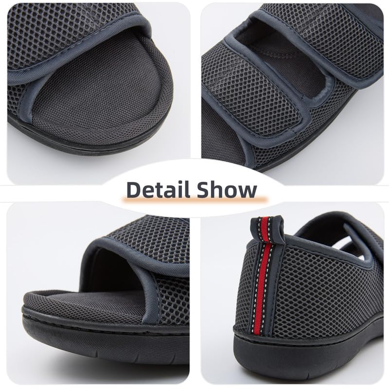 Image of WALKFUN Men's Slippers with Arch Support, Adjustable Open Toe Shoes for Men, Diabetic Sandals with Memory Foam for Plantar Fasciitis
