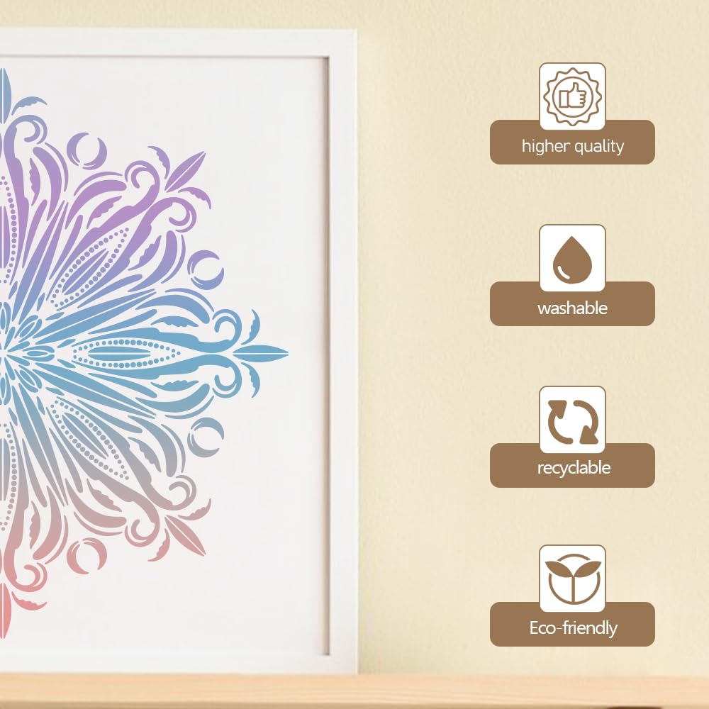 9 Pezzi Mandala Stencil di Pittura 30x30cm Templates Riutilizzabili Mandala Stencil Grande Modello di Pittura in Plastica per Pittura DIY Scrapbook Wall Pavimenti Mobili