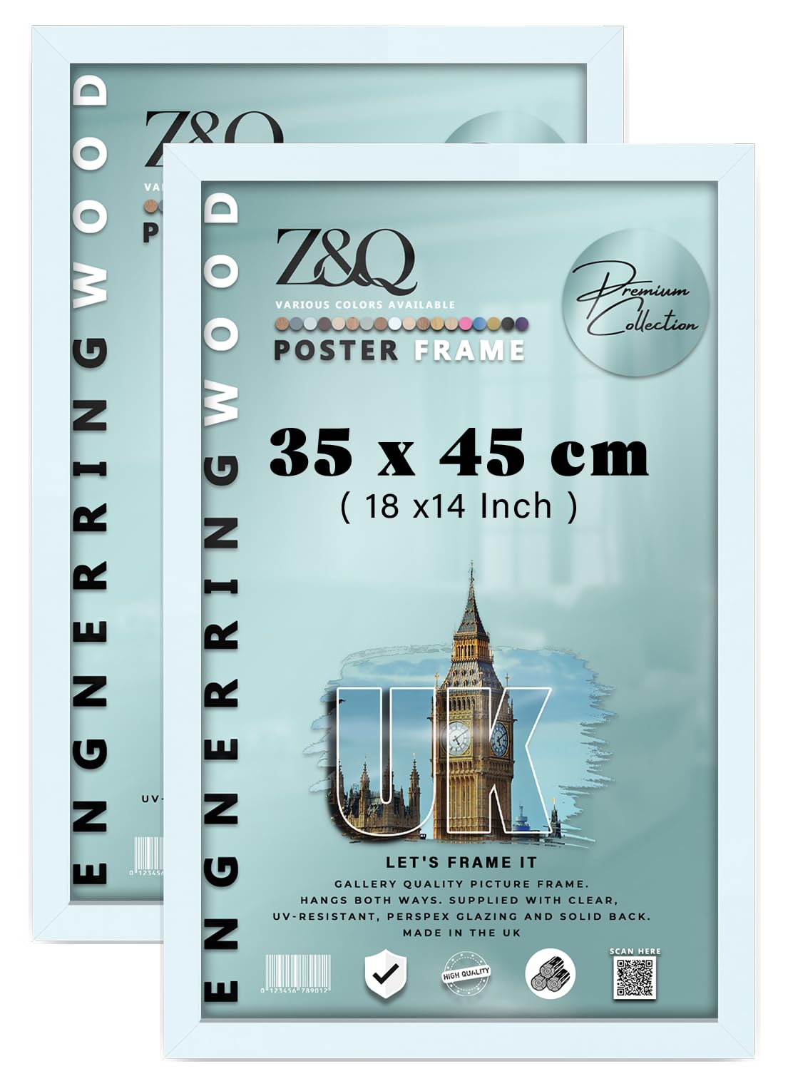 Z&Q Pack of 2 Flat Stylish MDF Wood (35 x 45 CM) Poster/Picture Frame | Great for Framing 18 x14 Inch Posters, Photos, and Art [ White ]