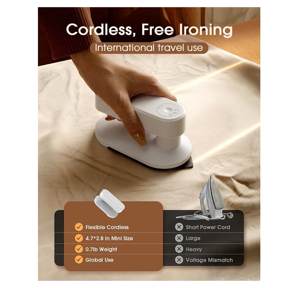 Plancha de Viaje Inalámbrica para Ropa, Plancha de Tamaño Mini (Sin Vapor), Plancha Portátil Liviana de 0,7 Libras, con Caja de Almacenamiento, Almohadillas Térmicas