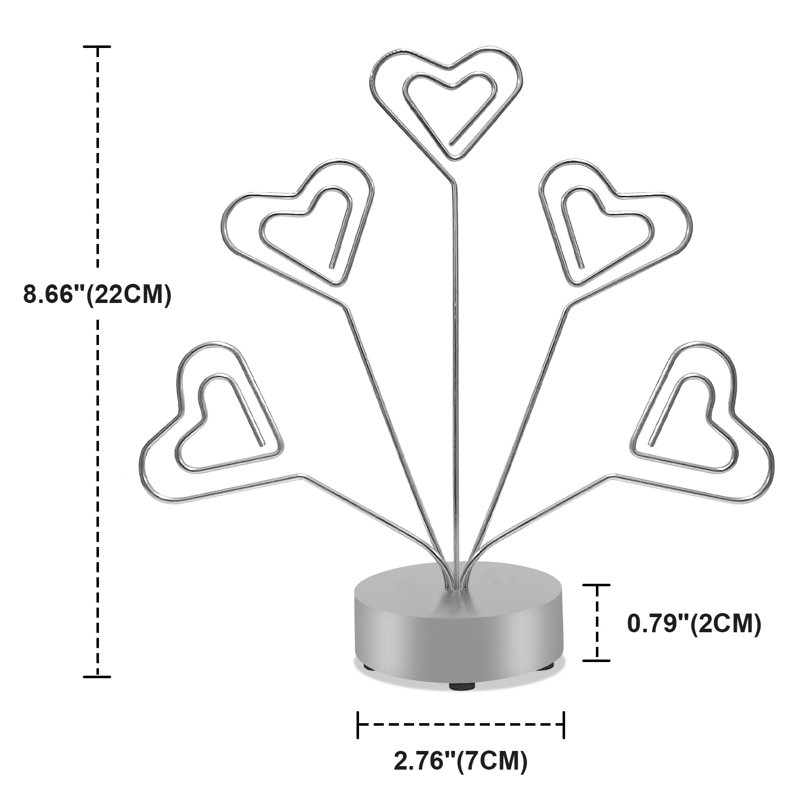 Desktop Heart-Shaped Photo Tree Style Holders Round Base,5-Branch Family Picture Frame Clips Holder Desk Card Display Stand for Christmas,Wedding, Birthday Party,Gift Silver
