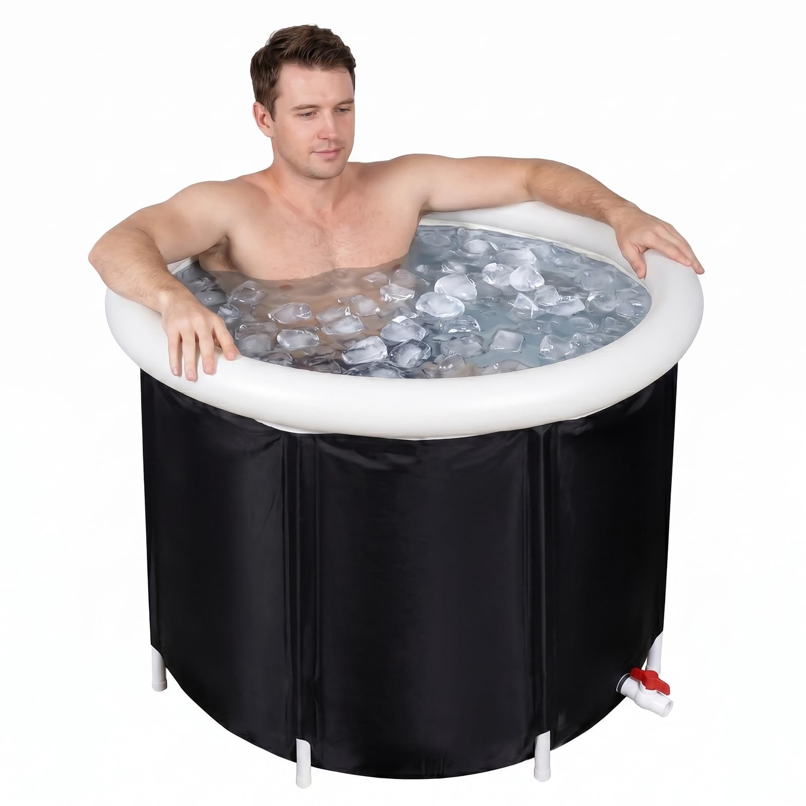 Eisbadewanne für Athleten 68cm Höhe Faltbare Aufblasbare Badewanne Tragbares Eisbad für den Innen- und Außenbereich Kältebad Kryotherapie Erwachsene Sitzbadewanne Outdoor Schwarz