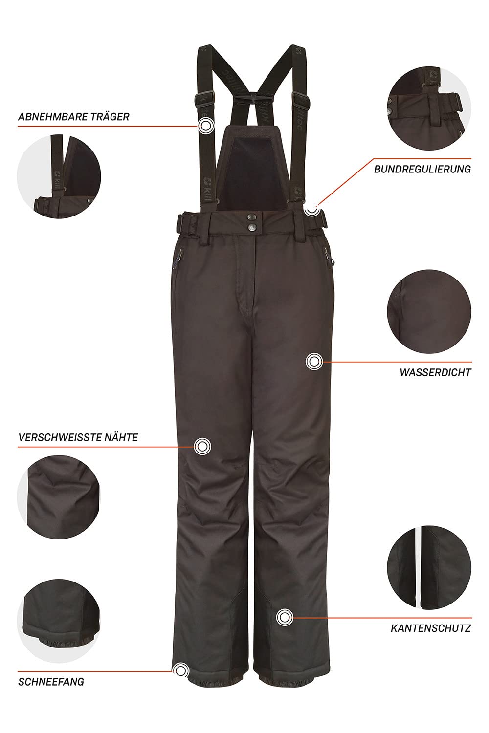 killtec Girl's Skibroek/functionele broek met slabbetje, randbescherming en sneeuwvanger Vitalya Jr, black, 164, 34483-000 : KILLTEC killtec Girl's Skibroek/functionele broek met slabbetje, randbescherming en sneeuwvanger Vitalya Jr, black, 164, 34483-000 : KILLTEC