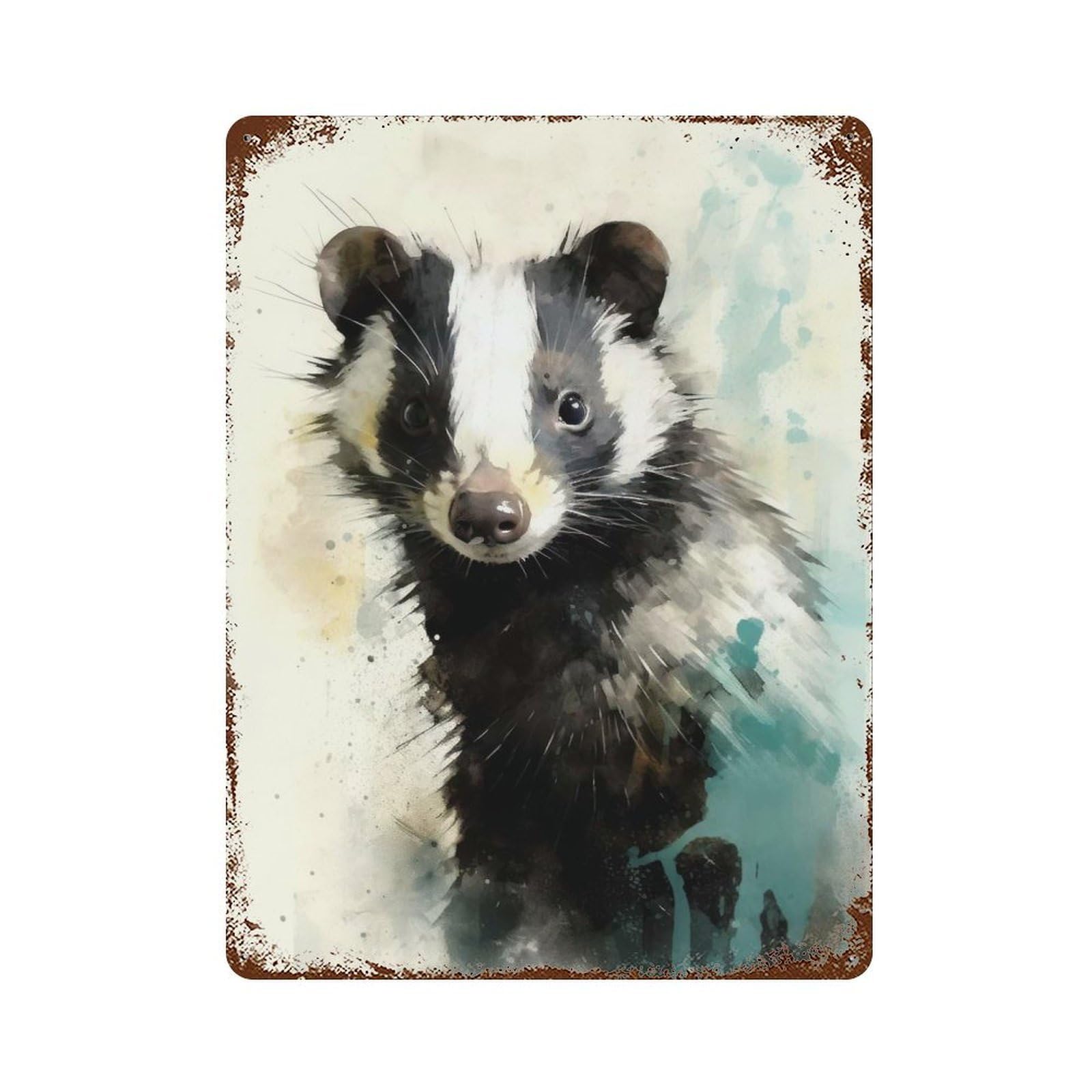 Rust Effect Skunk Beauty Watercolor Rusty Metal Tin Sign 15.7"x11.8", Farmhouse Wall Decor for Shed, Workshop And Garage Wall Decor