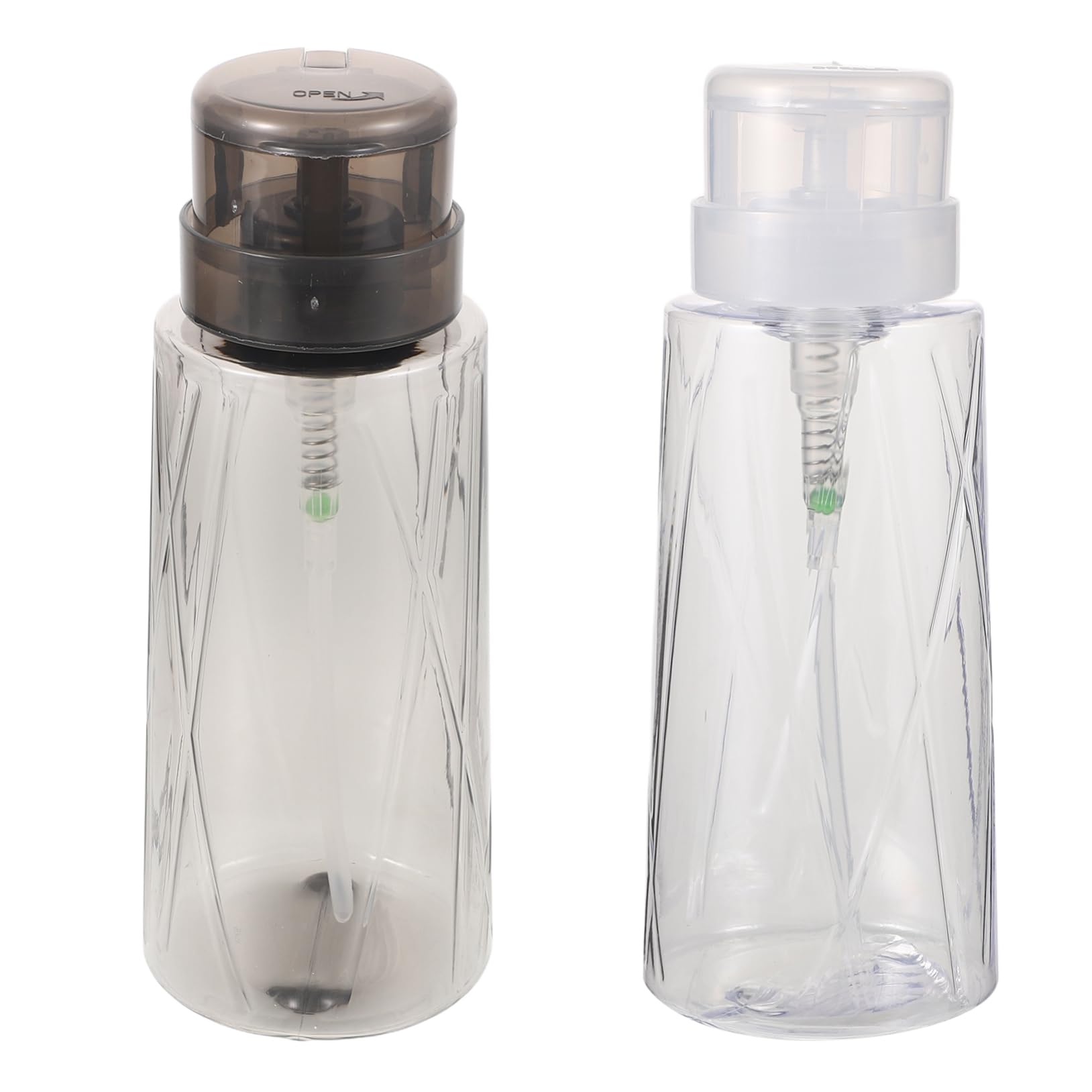 BIUDECO Nail Polish Remover Pump Dispenser 2pcs Transparent Locking Empty Nail Art Liquid Container 1 + 1 for Makeup Remover and Nail Polish Storage